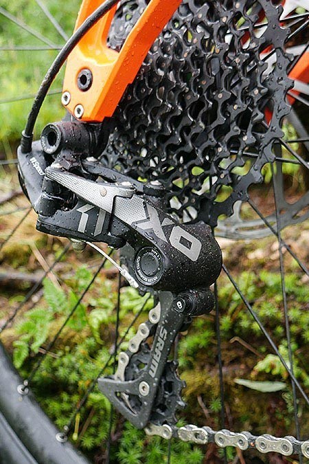 Close up view of the rear deraileur and cassette